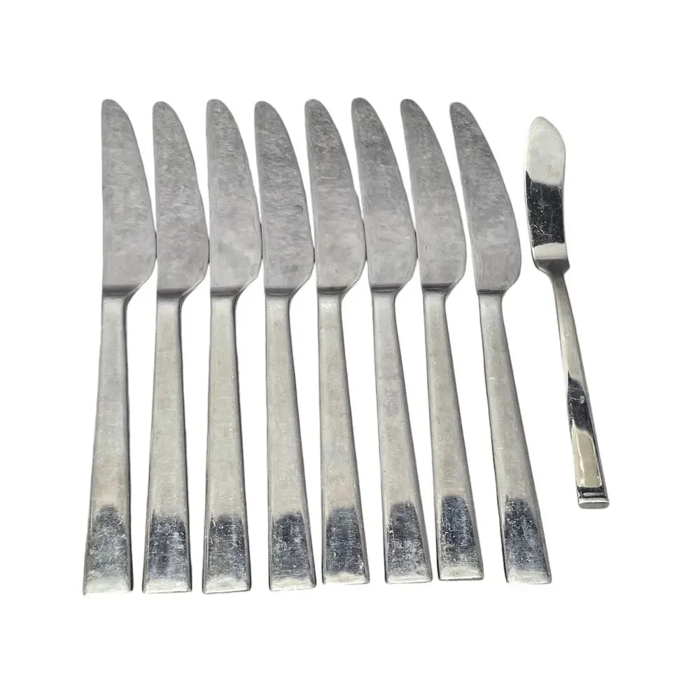 Dansk 18/10 Meridian Stainless Dinner Knifes Glossy Flat Tip Flatware Silverware
